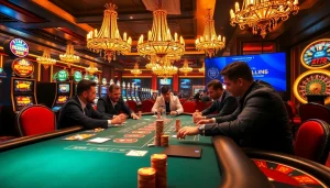 Exciting poker game action at https://topclub.site/ with professional players and vibrant casino ambiance.