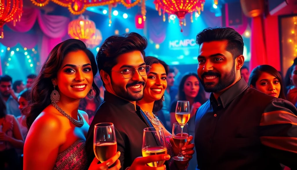 Capture Bollywood's vibrant gossip scene at https://theopinionatedindian.com featuring glamorous actors and energetic party atmosphere.