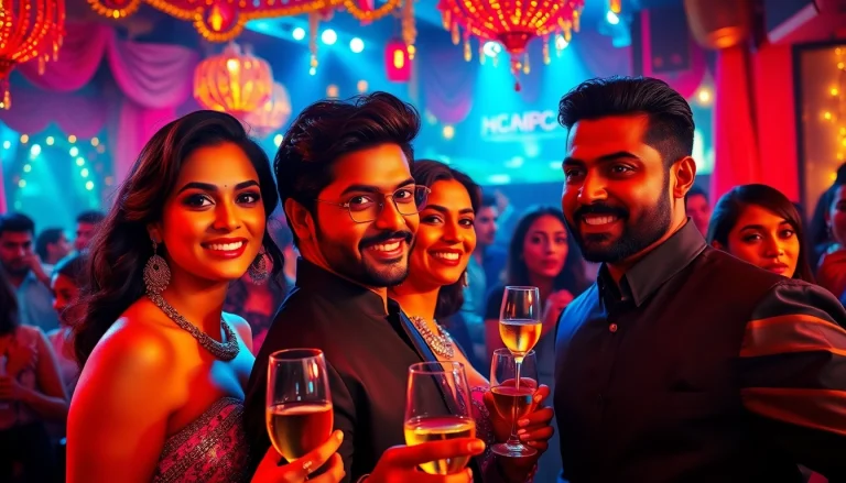 Capture Bollywood's vibrant gossip scene at https://theopinionatedindian.com featuring glamorous actors and energetic party atmosphere.