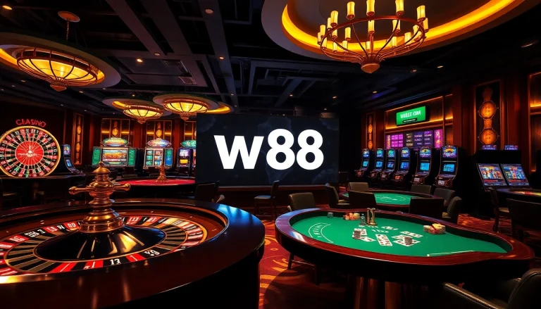 Experience thrilling gameplay at w88 com with luxe casino visuals featuring poker chips and roulette wheels.