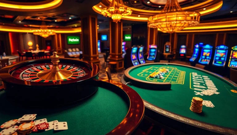Experience the thrill of Netwin gaming at a luxurious casino with roulette and blackjack action.