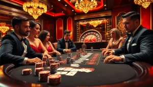 Exciting poker action scene featuring w88com.online players and chips at a casino table.
