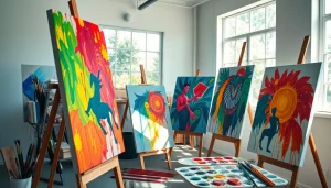 Creating vibrant artwork with acrylic paints at https://acrylicpedia.com studio.
