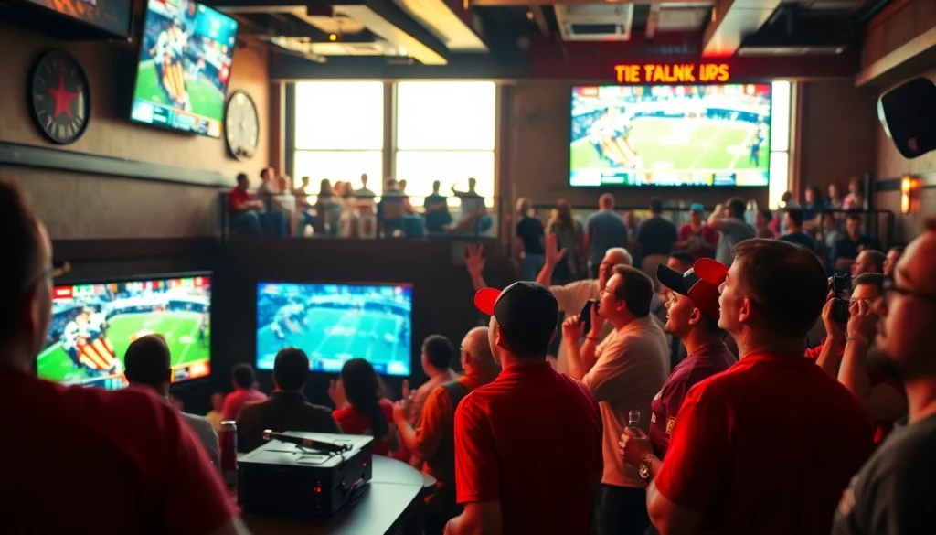 Engaged fans experiencing sports betting in Texas at a lively sports bar atmosphere.