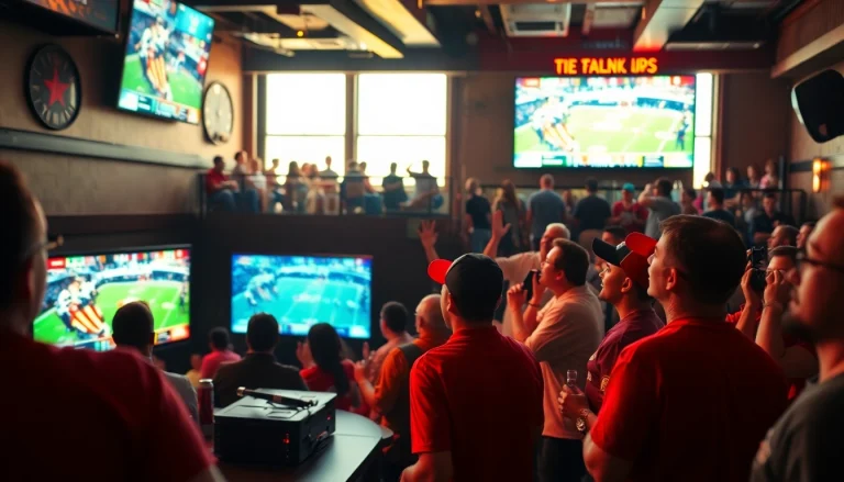 Engaged fans experiencing sports betting in Texas at a lively sports bar atmosphere.
