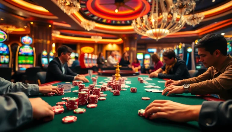 Exciting poker game at 888b.com casino with chips and cards in action