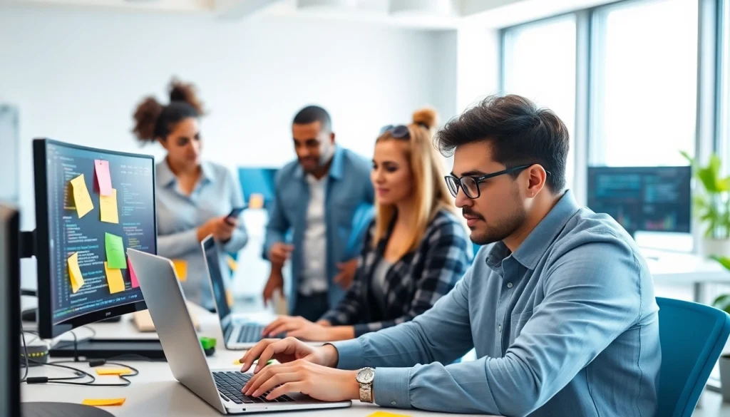 Hire .Net developers collaborating effectively in a modern office space.