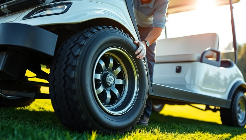 Golf cart tire replacement service in action, showcasing a mechanic expertly changing the tire.