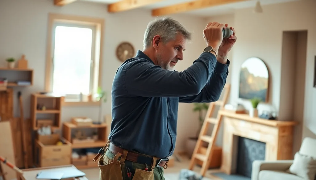 Un artisan qualifié près de chez vous s'affaire à la rénovation d'une pièce, soulignant son expertise.