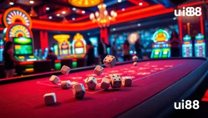 Players enjoying an exhilarating experience at uu88 casino with vibrant slot machines and poker tables.
