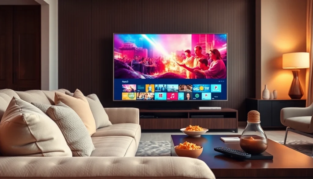 Access the best IPTV service with https://bosstv.ca in a cozy living room setup showcasing vibrant streaming options.