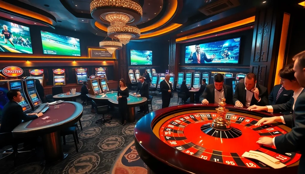 Players enjoying a thrilling game at XX 88 casino with vibrant roulette and poker tables.