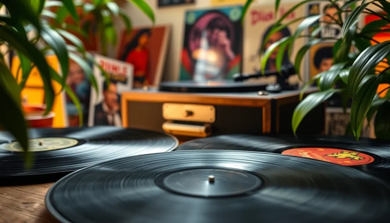 Shop high-quality lp records showcased elegantly on a vintage table, exuding nostalgia and charm.