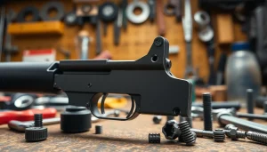 Showcasing the precision of the ar15 super safety trigger with detailed mechanics in a workshop.