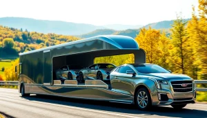 Transporting luxury vehicles with https://luxuryautocarriers.com in a sleek, modern enclosed truck.