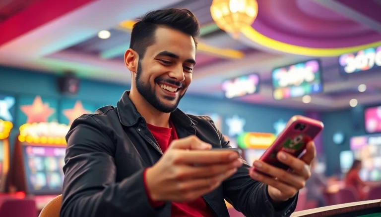 O jogador aproveitando a experiência de apostas na BetdaSorte, com um smartphone em mãos.