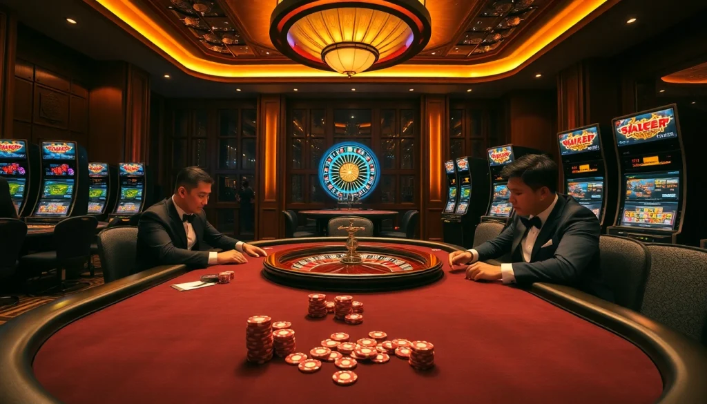 Experience the thrill of betting at MM88 Tokyo with luxurious poker tables and vibrant slot machines.