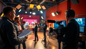Creative Video Production Agency capturing dynamic footage with professional video crew in vibrant studio.