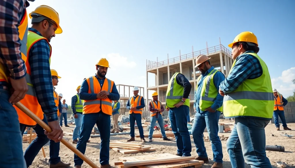 Constructing pathways in construction workforce development with diverse professionals collaborating.