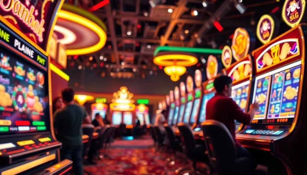 Menampilkan slot gacor yang menarik untuk situs judi dengan suasana kasino yang meriah dan penuh warna.