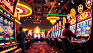 Menampilkan slot gacor yang menarik untuk situs judi dengan suasana kasino yang meriah dan penuh warna.