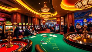 Exciting gameplay at S8 casino with players at a poker table, vibrant slots, and roulette.