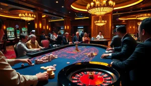 Experience the excitement at a V9 bet casino table with professional players and glimmering chips.