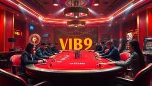 Experience the excitement of vb9 at a high-stakes poker table with vibrant chips and cards.