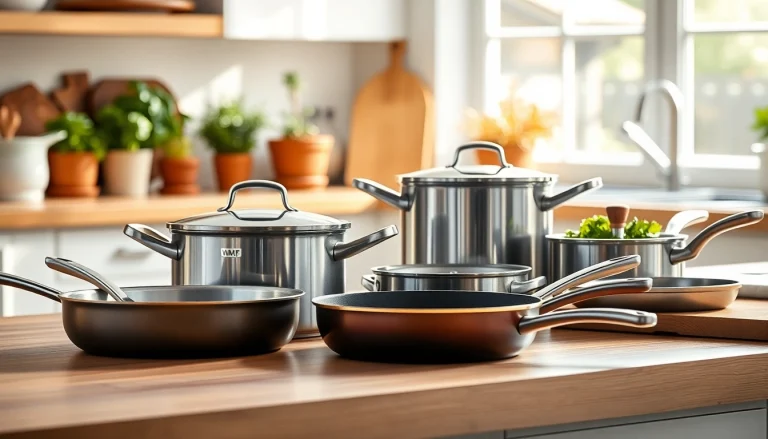 Showcasing WMF cookware NZ in a stylish, sunlit kitchen setting with polished surfaces.