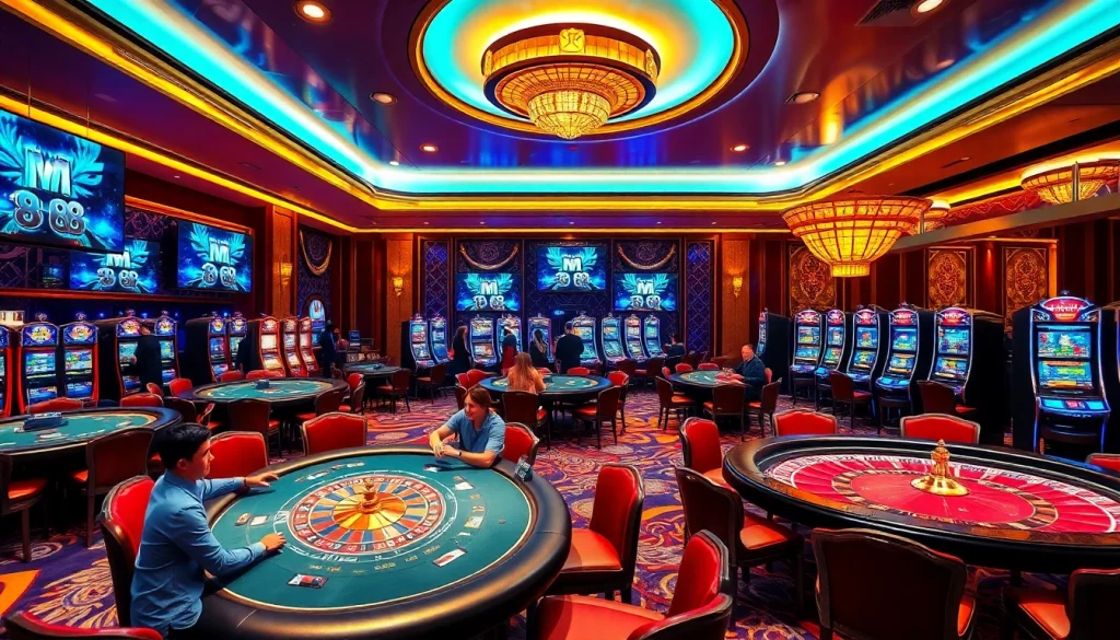 Players engaging in high-stakes games at the MM 88 casino, showcasing excitement and luxury.
