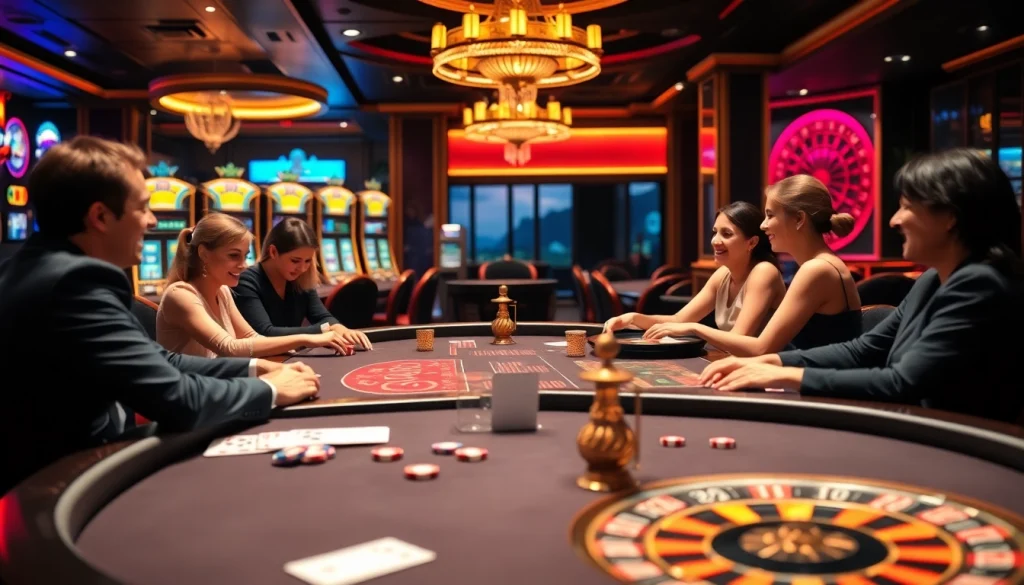 link vào shbet with players at a vibrant casino table, showcasing excitement and luxury