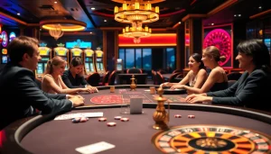 link vào shbet with players at a vibrant casino table, showcasing excitement and luxury