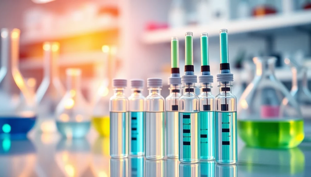 Research peptide source online with high-quality vials depicted in a professional laboratory.