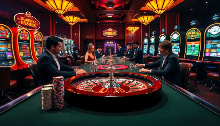 Experience thrilling gameplay at RR88 with vibrant casino elements and high-stakes emotions.