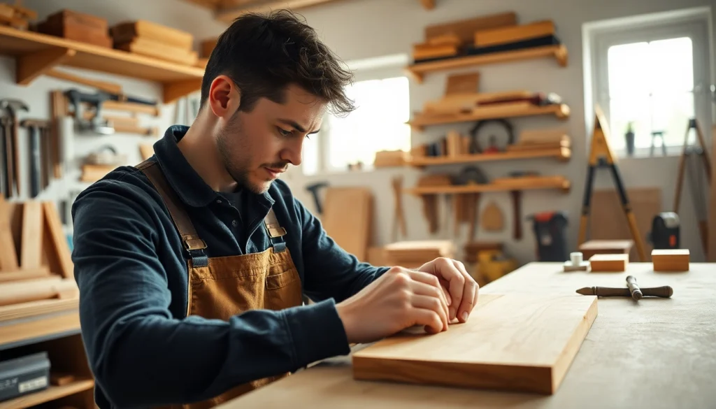 Find local opportunities for a Carpentry Apprenticeship Near Me with an apprentice working in a workshop.