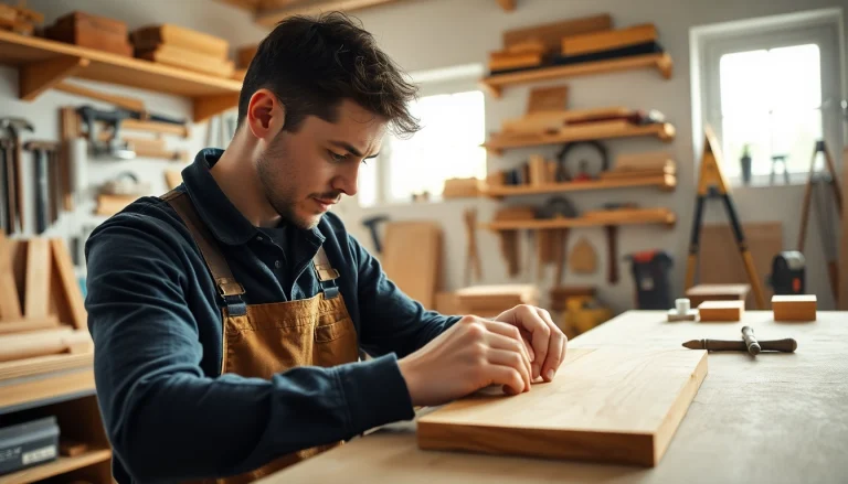 Find local opportunities for a Carpentry Apprenticeship Near Me with an apprentice working in a workshop.