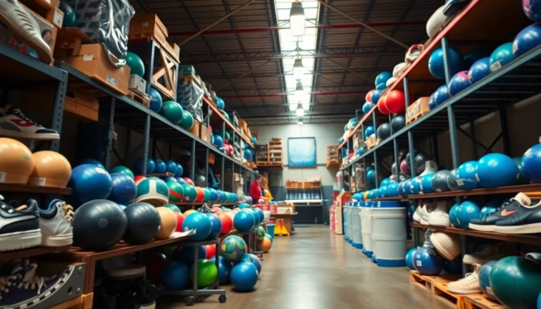 Used bowling equipment showcased in a well-lit warehouse, highlighting quality and variety.