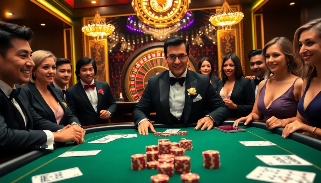 Engaged players experience high-stakes poker at W88 casino, showcasing vibrant energy and excitement.