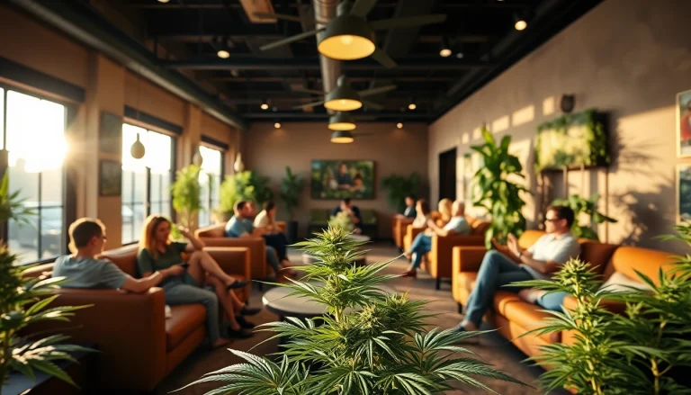 Engaged members sharing experiences in a cannabis social club, promoting community and connection.