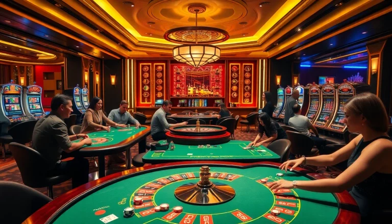 Experience thrilling gameplay at NEW88 Trang chủ with luxurious casino tables and vibrant gaming elements.