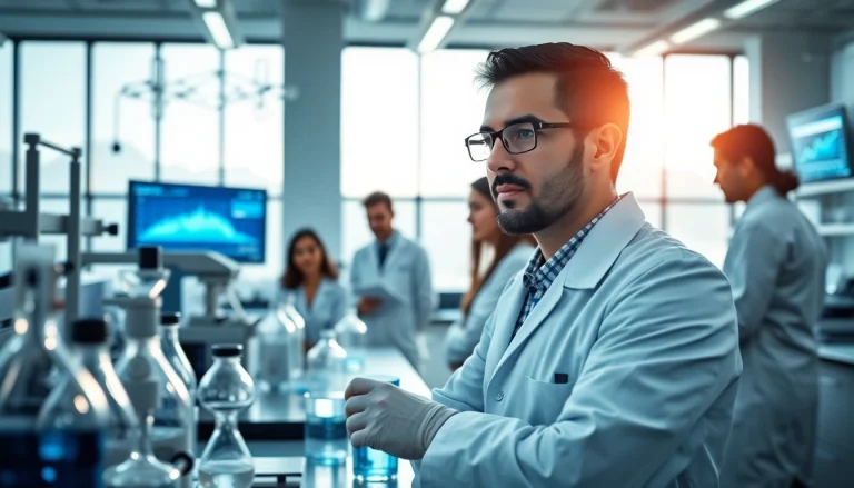 Researcher in a modern lab analyzing WIN55 cannabinoid interactions with innovative equipment.