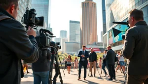 Video Production Company Phoenix capturing dynamic urban scenes with professional video crew.