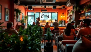 Social gathering at Meltz Cannabis Club Madrid highlighting unique decor and inviting atmosphere.