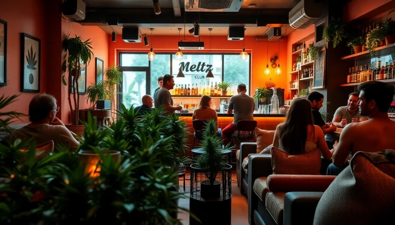 Social gathering at Meltz Cannabis Club Madrid highlighting unique decor and inviting atmosphere.