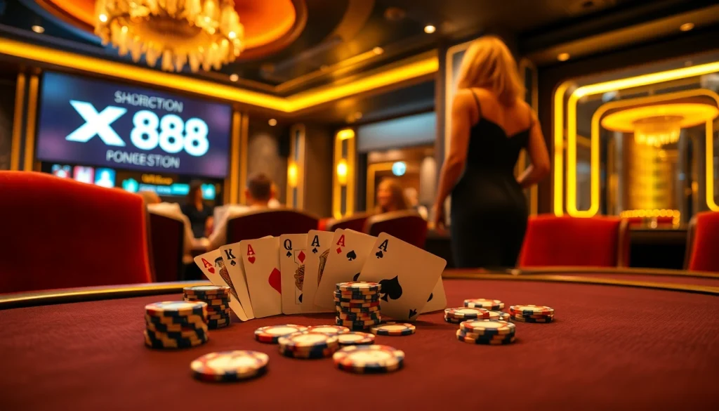 Players enjoying high-stakes games at XX88 casino, showcasing excitement and luxury.