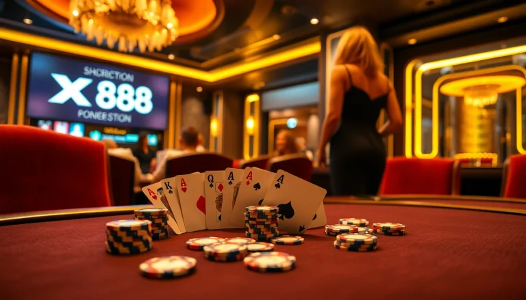 Players enjoying high-stakes games at XX88 casino, showcasing excitement and luxury.