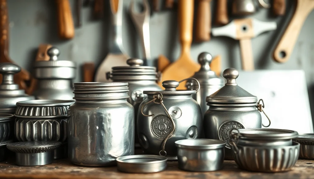 Erforschen Sie den Zinn Preis durch hochwertige Abbildung von Zinnobjekten in einem Werkstattumfeld.