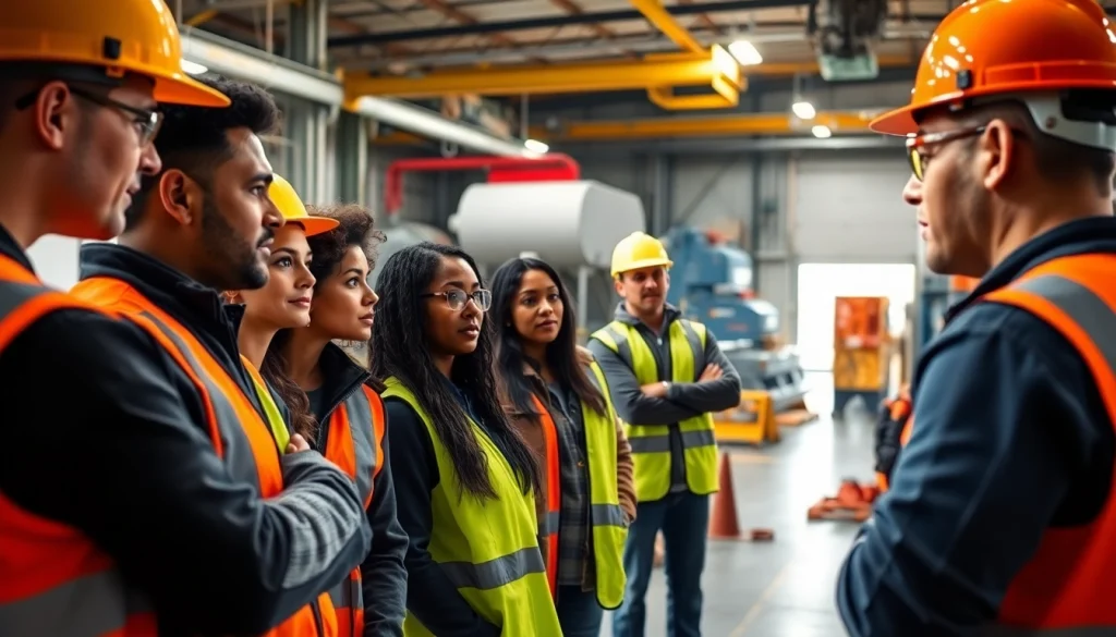 Engaged participants in construction safety training absorbing vital safety protocols in a modern facility.