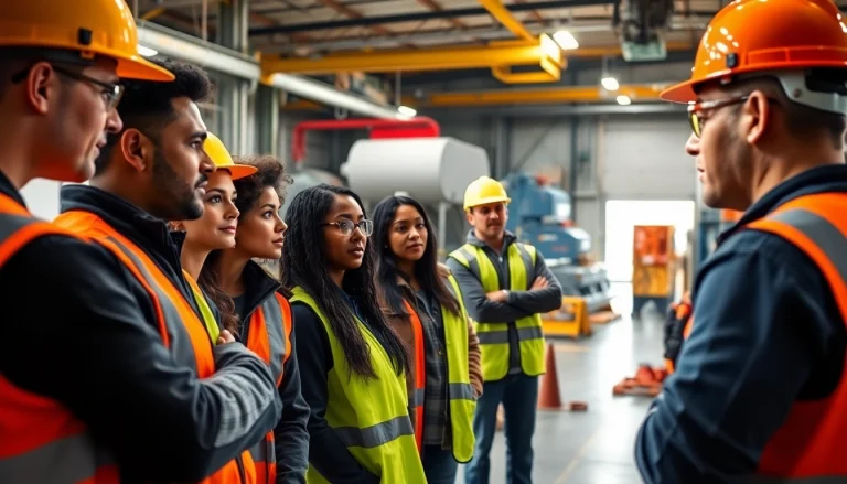 Engaged participants in construction safety training absorbing vital safety protocols in a modern facility.