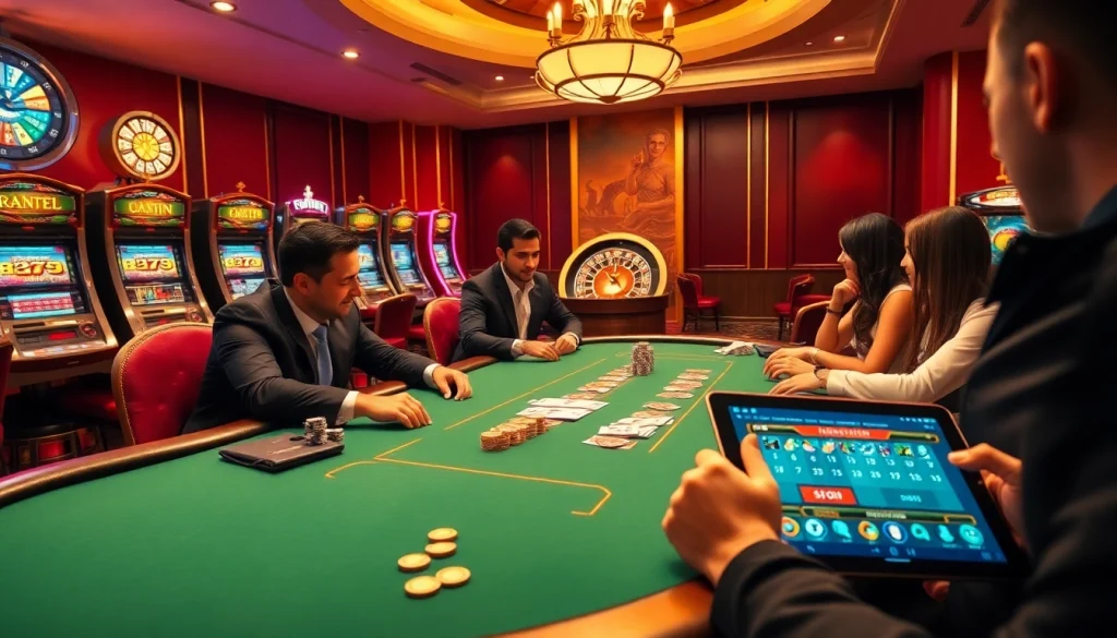 Engaged players at a high-stakes poker game in okwin's luxurious casino setting